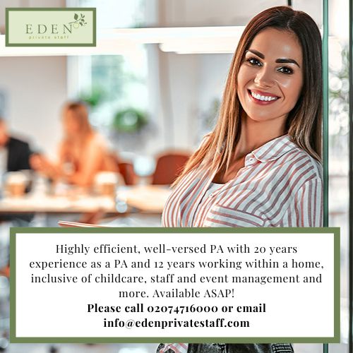 Highly efficient, well-versed PA with 20 years experience as a PA and 12 years working within a home.
edenprivatestaff.com/resume/sd-1049…
#PersonalAssistant #personalassistants #privatewealth #PA #EA #familyoffice #familyoffices #executivepa #privatepa ##parecruitment #ExecutiveAssistant