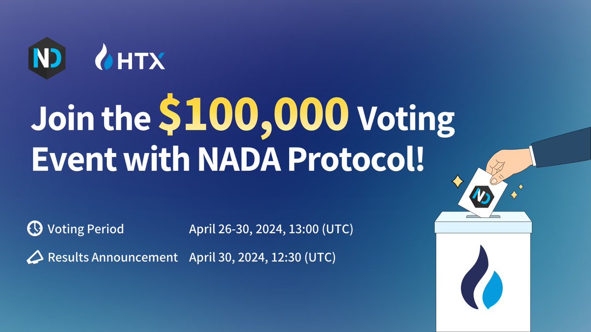 🚀 NADA Team Announcement! Dive into the 11th HTX Prime Vote and grab your share of our $100,000 Voting Event! 🎉 💰 For more details, check the link below! bit.ly/3JBGDtp Be one of the first 1,000 voters for the NADA Protocol to secure exclusive rewards. Voting kicks