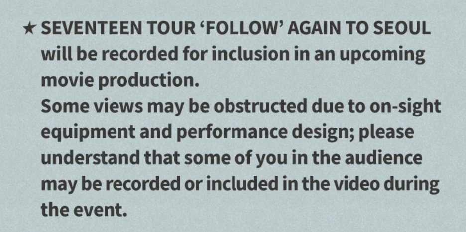 there will be no live streaming tomorrow to follow again to seoul BUT it'll be recorded for inclusion in an upcoming movie production 👀 

i’m so curious about, the fact that this concert will be different from the last follow again. we will be relying on fan cams 🥲