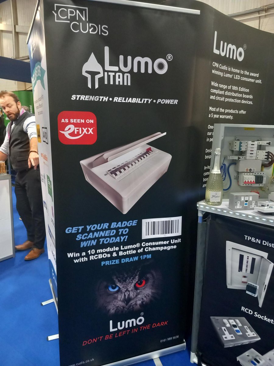 Stop by the <a href="/CPNCudis/">CPN-Cudis</a> stand to enter their prize draw for a 10 module Lumo Consumer Unit with RCBOs &amp; a bottle of champagne! 👀 

The draw is being done at 12 o'clock at their stand - DA16 🤩 

#CPNCudis #NAPIT #ELESHWO2024 #Exeter