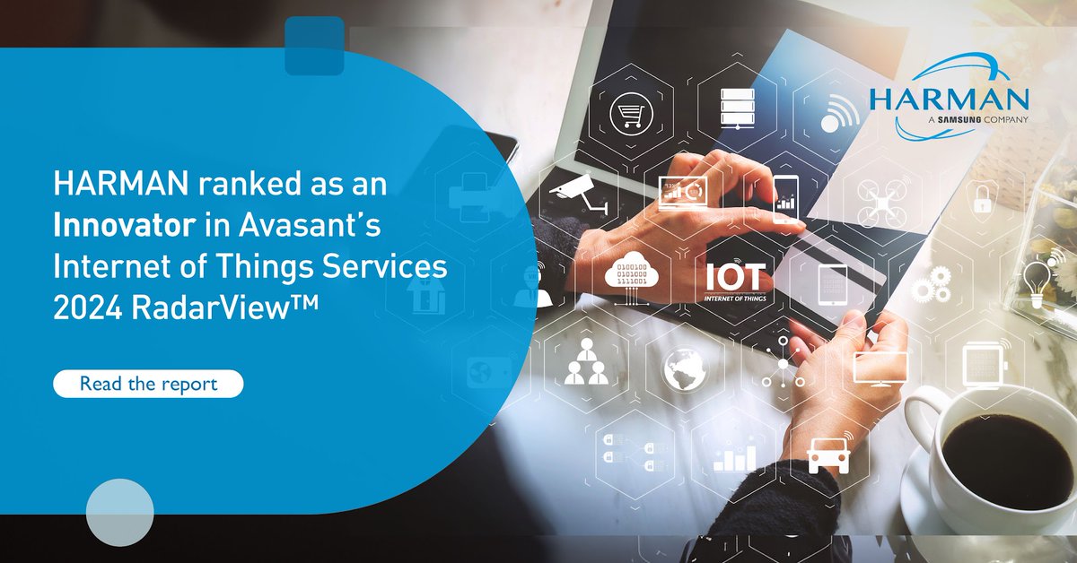 Great news! HARMAN has been recognized as an INNOVATOR in the @Avasant Internet of Things Services 2024 RadarView™. Among 50+ providers, we're in the top percentile, acknowledged for our comprehensive expertise across the IoT Services value chain. avasant.com/report/avasant…
