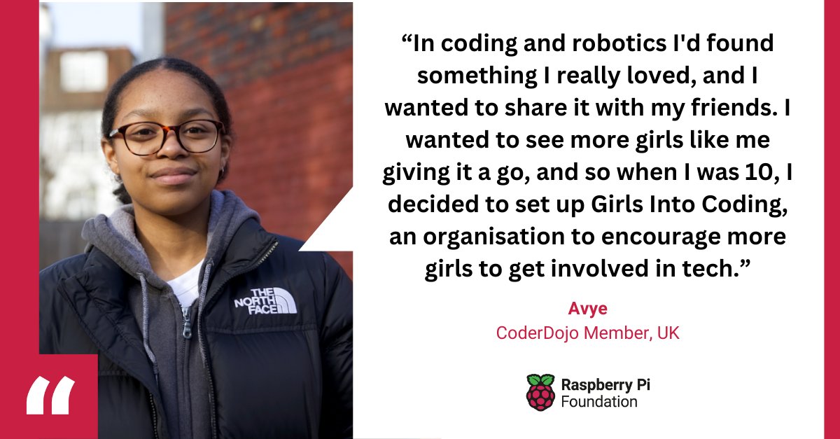 RaspberryPi_org's tweet image. Avye’s love of robotics stemmed from when she was just 7 years old 🤖
Find out more about her mission to encourage girls into tech.
#MyCodingStory #WomenInSTEM #GirlsInICT