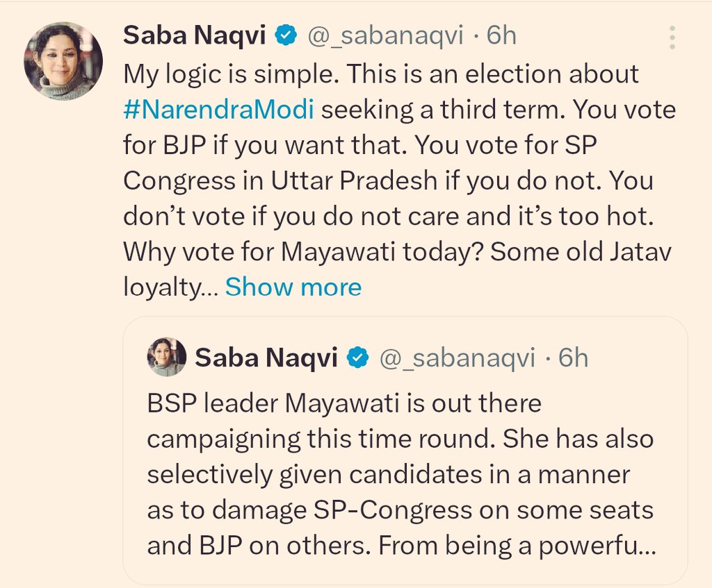 Simple logic? What a joke @_sabanaqvi! Your logic on BEHEN JI is not logic at all. It's your casteist mindset that makes you happy only in the Hindu-Muslim binary. Views on BSP needs some study on Bahujan history. You seems to lack depth. So your opinion doesn't matter to us.