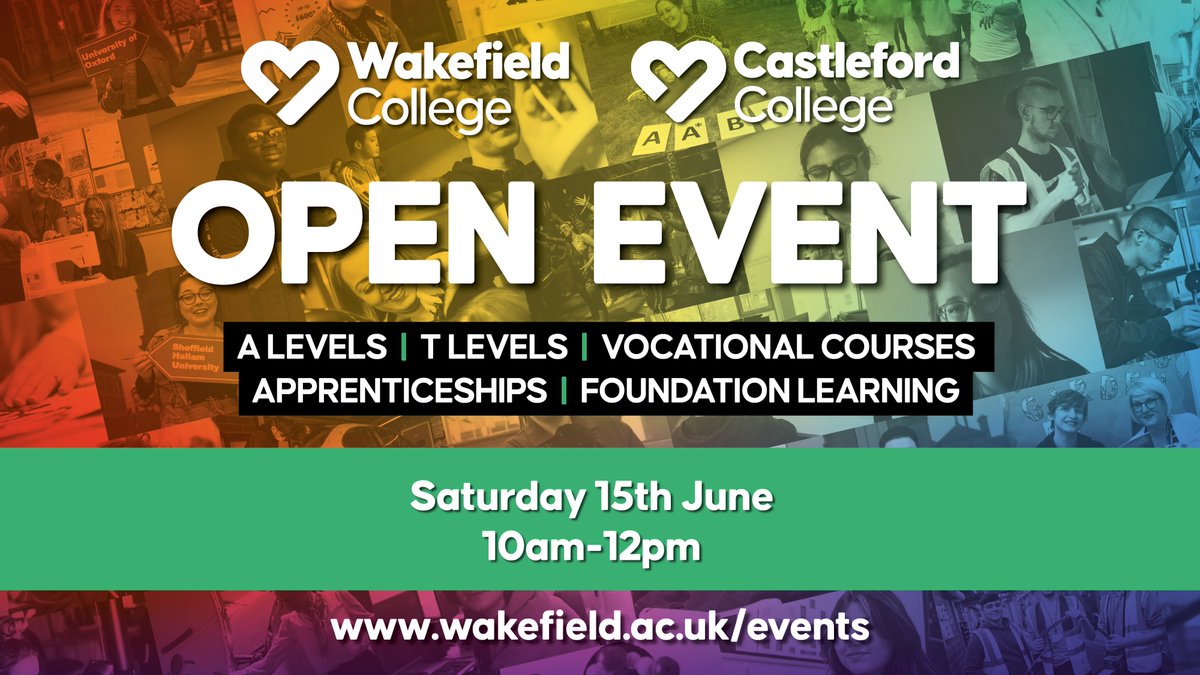 🎓 Don't miss out on the June Open Event at Wakefield and Castleford College! 📅 Mark your calendars for Saturday, June 15th, from 10am to 12pm. #OpenEvent #CastlefordAcademy #CareerDevelopment 🌟 @CastlefordColl