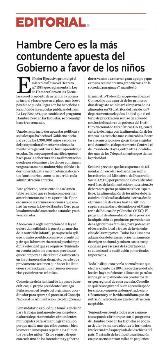 #Editorial Hambre Cero es la más contundente apuesta del Gobierno a favor de los niños.

#TodoEstáEnLN

lanacion.com.py/editorial/2024…