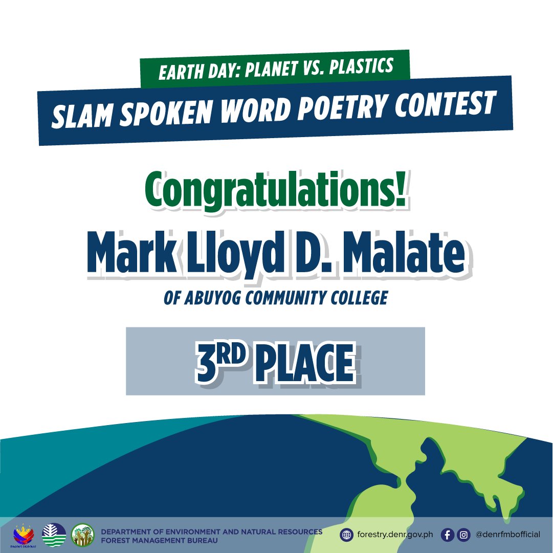 CONGRATULATIONS to all the winners of our Spoken Word Poetry Contest! 🎉
The DENR Forest Management Bureau will e-mail you on the procedure in claiming your prizes. Thank you for celebrating Earth Day with us! 💚
#EarthMonth2024 #EnvironmentForLife #DENRInAction #DENRNews