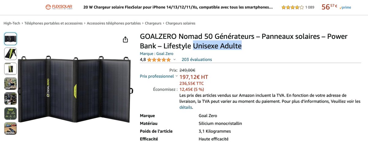 Vu sur Amazon.fr: «Panneaux solaires Unisexe Adulte».