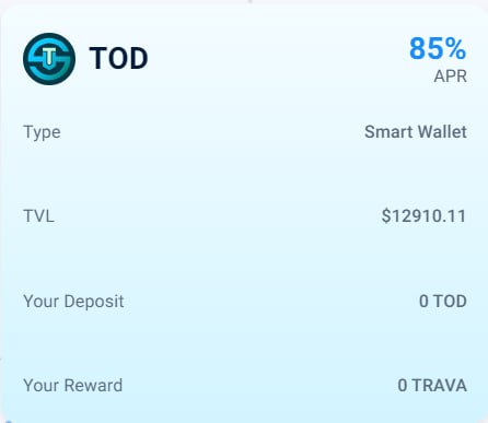 ⚔️[#REMINDER] #TRAVA/#TOD #LISTING #LIQUIDITY CALL ⚔️ 🔥#TVL of $TOD #Vault has almost reached $13K! Let's see if it can go further this mark 👀 📌 Look ahead to list this pair on @PancakeSwap 👉 Stay updated with the Vault's progress & join more at: app.trava.finance/station/partne…