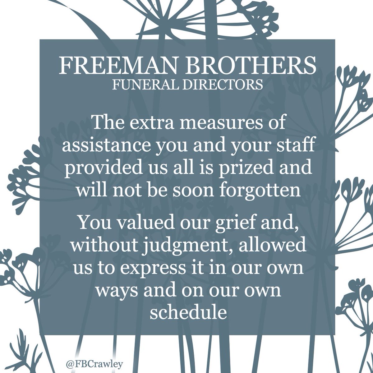 Still one of our favourite messages from a family we served in 2021. We hope every family we serve feels valued and free to grieve in their own way. #FeedbackMatters #FridayFeedback #GriefMatters #ValueAdded