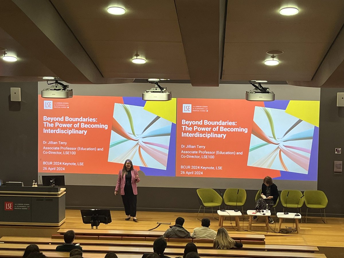 #BCUR24 Wonderful keynote session by @jillianterry from @LSE100 on Beyond Boundaries: The Power of Becoming Interdisciplinary. So excited to see many people in the room! 🥳