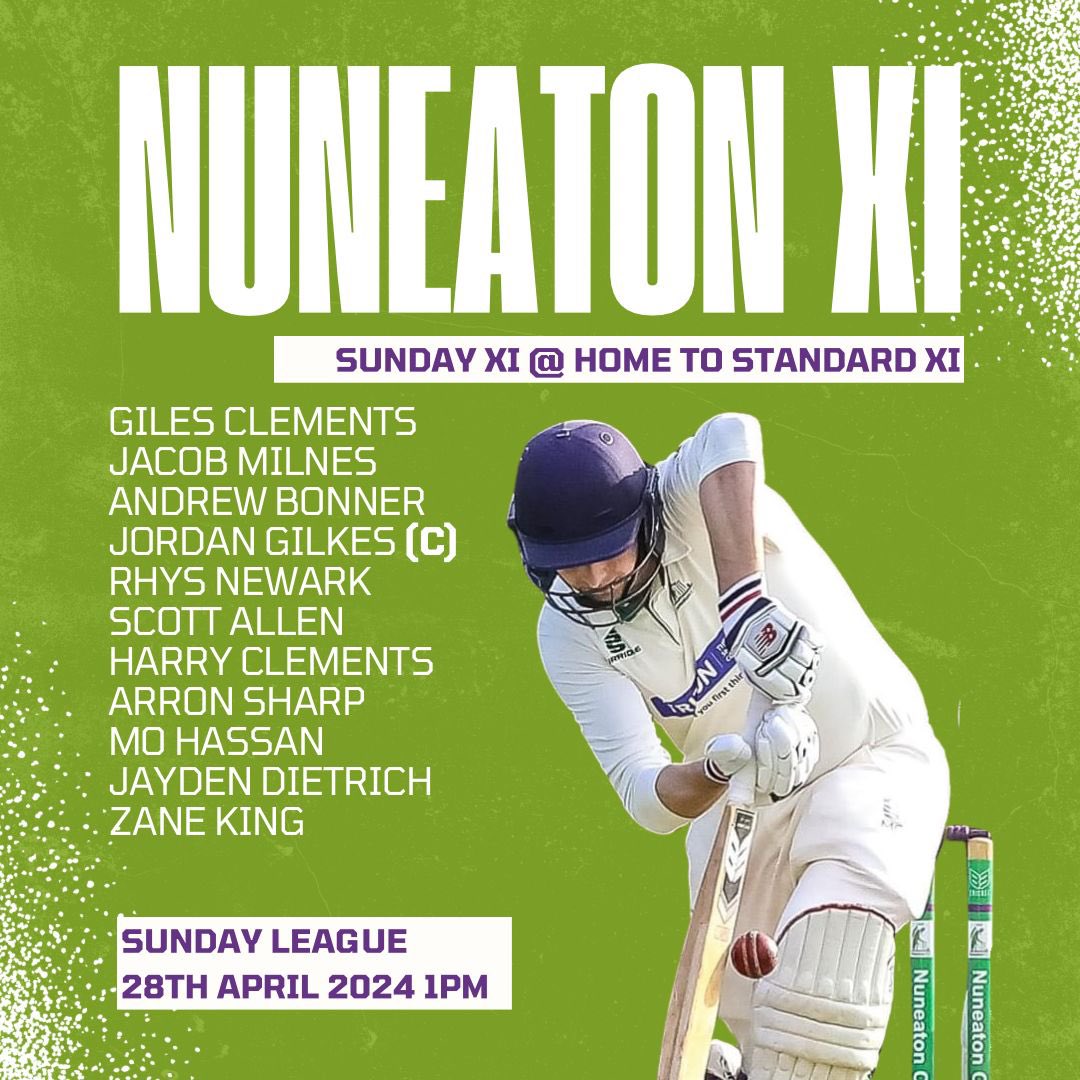 🟢🏏 TEAM NEWS 🏏🟢 🏠 1st Team host Nether Whitacre at Weddy Road 🚗2nd Team travel to Leamington ❌ Unfortunately the 3rd XI friendly has been postponed 🏠Sunday XI kick off the season against Standard at home Good luck to all involved 🏏