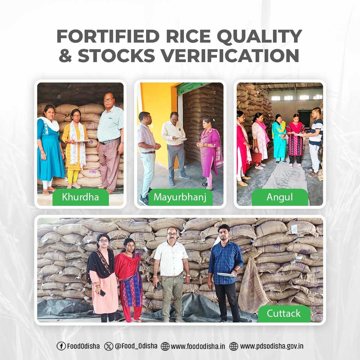 Physical verification of fortified rice quality and stocks across various districts of #Odisha.