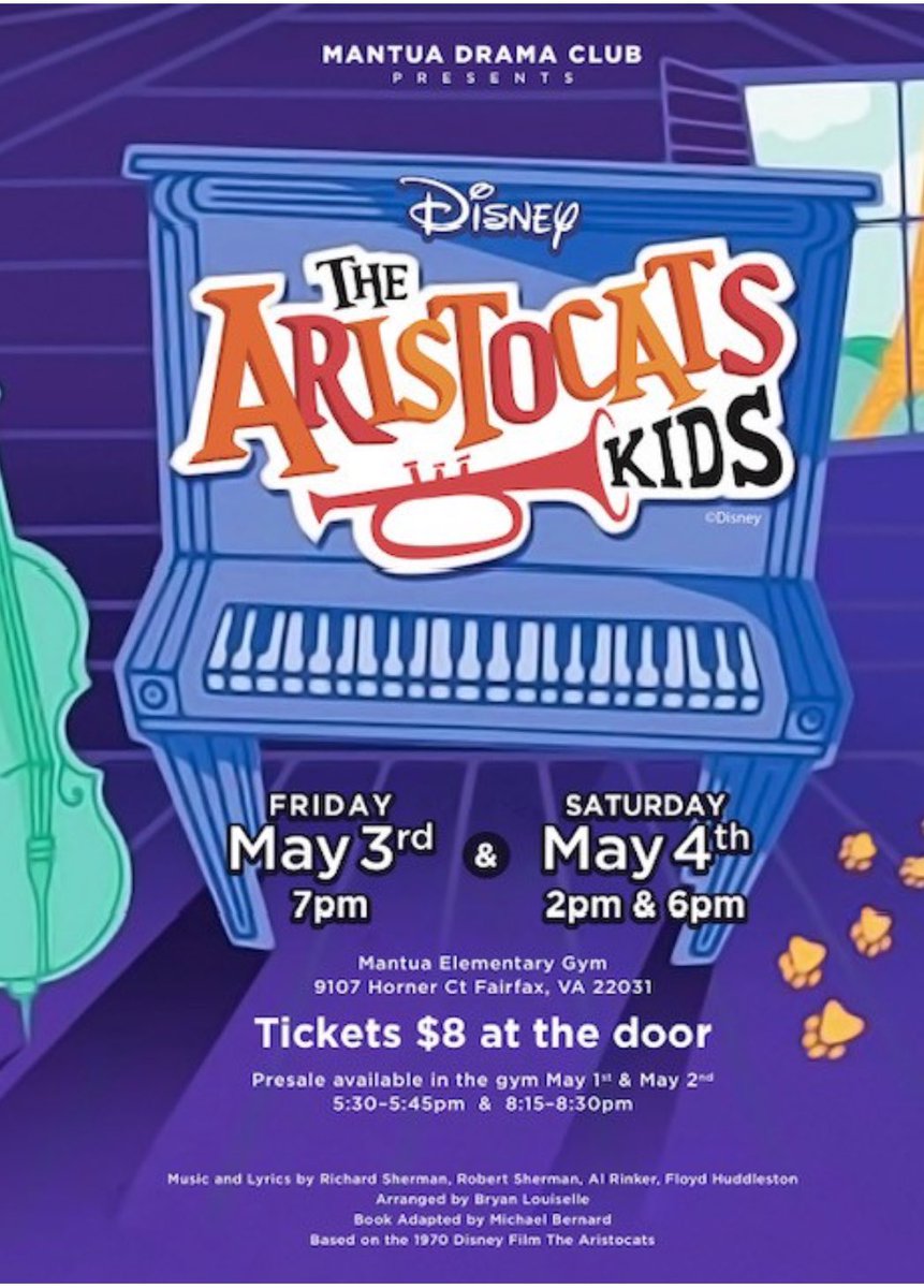 More amazing theatre coming your way from some of our younger actors! Go check out Mantua Elementary’s production of Aristocats Kids