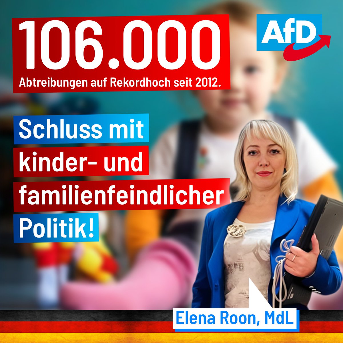 +++ Zahl der Abtreibungen auf 106.000 gestiegen – Wir brauchen endlich eine frauen- und kinderfreundliche Politik! +++  
#AfD #families