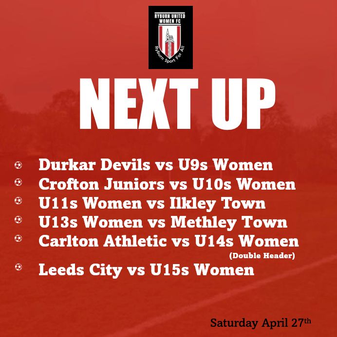 Saturday's fixtures look like they'll conjure up some super matches. With glorious weather, there's no excuse not to get to a game and enjoy some great football played in a truly great spirit. ⚽
@ryburnutdjnrsfc @ryburnutdfc @_WRGFL #womensfootball #girlsfootball #womeninsports