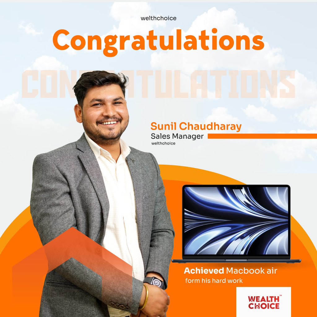 We want to extend a heartfelt appreciation to Mr. Sunil Chaudhary. Winning the MacBook Air is a testament to his outstanding performance and the recognition he truly deserves

 #salesmanager #wealthchoice #achievement  #proud #salesstrategy #realestate #NoidaPropertyExperts