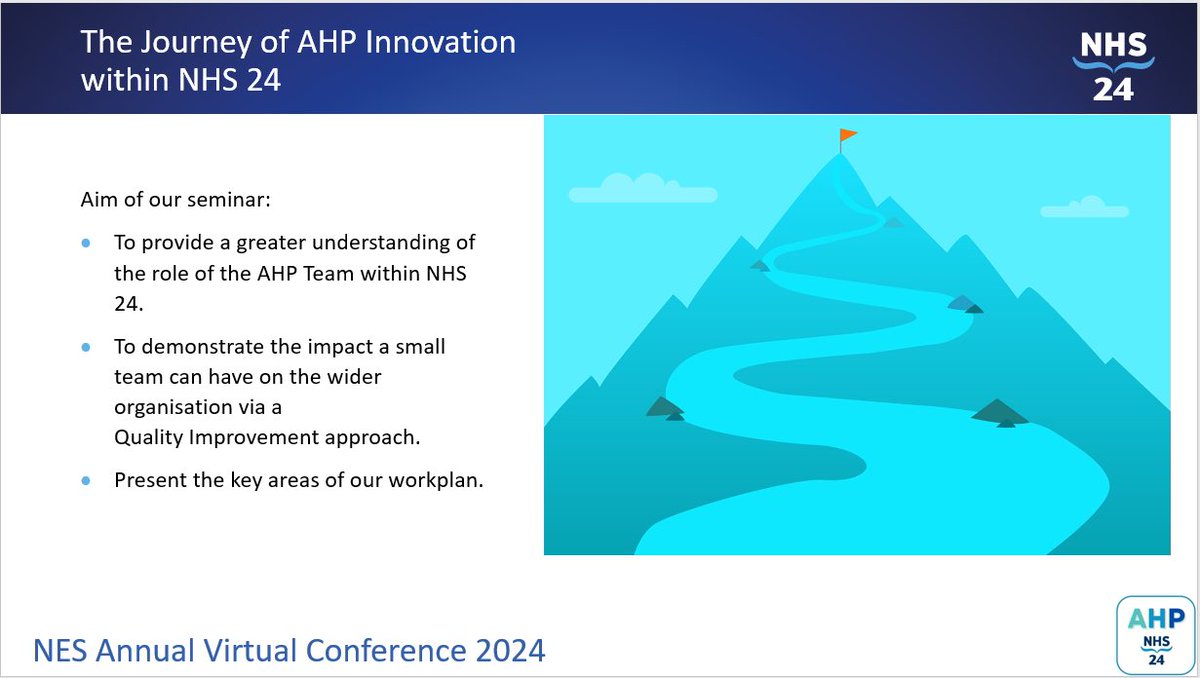 Really enjoyed presenting at the @NHS_Education annual conference today. Three members of the AHP team @JackieRaynerAHP, @JenDallas11, @McGreneraPhysio presented the Journey of AHP Innovation within @NHS24 . Thank you to our AHP lead @lauraneilAHP for supporting us.