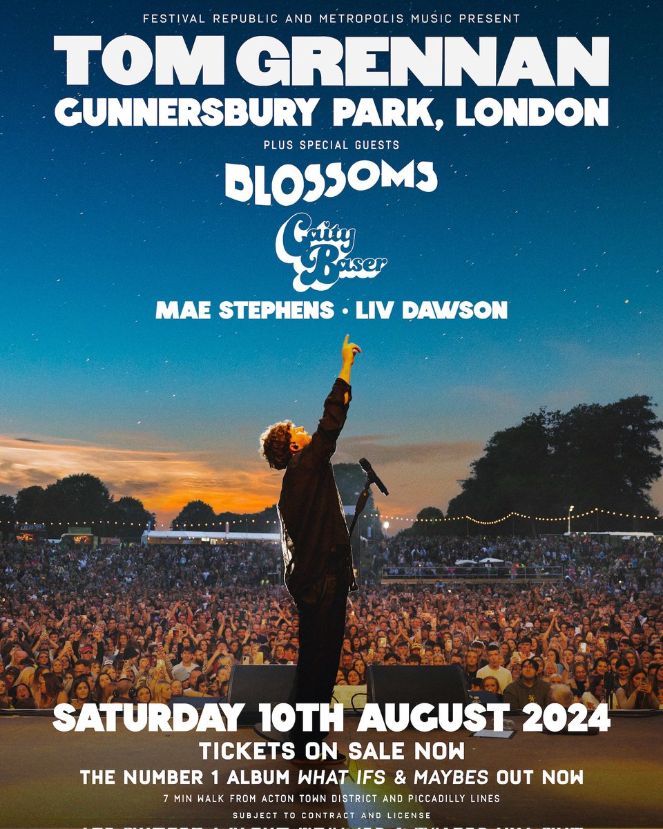 Music News Monthly (@musicnewsmnthly) on Twitter photo <a href="/FRfestivals/">Festival Republic</a> Presents <a href="/BaserCaity/">CaityBaser</a> Mae Stephens & <a href="/livdawsonmusic/">Liv Dawson</a> To Join
<a href="/Tom_Grennan/">Tom Grennan</a>
FOR HIS BIGGEST HEADLINE SHOW TO DATE
GUNNERSBURY PARK, LONDON
SATURDAY 10 AUGUST 2024
ALONGSIDE PREVIOUSLY ANNOUNCED SPECIAL GUESTS
<a href="/BlossomsBand/">BLOSSOMS</a> - MUSIC NEWS MONTHLY musicnewsmonthly.com/1/post/2024/04… <a href="/FRfestivals/">Festival Republic</a> Presents <a href="/BaserCaity/">CaityBaser</a> Mae Stephens & <a href="/livdawsonmusic/">Liv Dawson</a> To Join
<a href="/Tom_Grennan/">Tom Grennan</a>
FOR HIS BIGGEST HEADLINE SHOW TO DATE
GUNNERSBURY PARK, LONDON
SATURDAY 10 AUGUST 2024
ALONGSIDE PREVIOUSLY ANNOUNCED SPECIAL GUESTS
<a href="/BlossomsBand/">BLOSSOMS</a> - MUSIC NEWS MONTHLY musicnewsmonthly.com/1/post/2024/04…