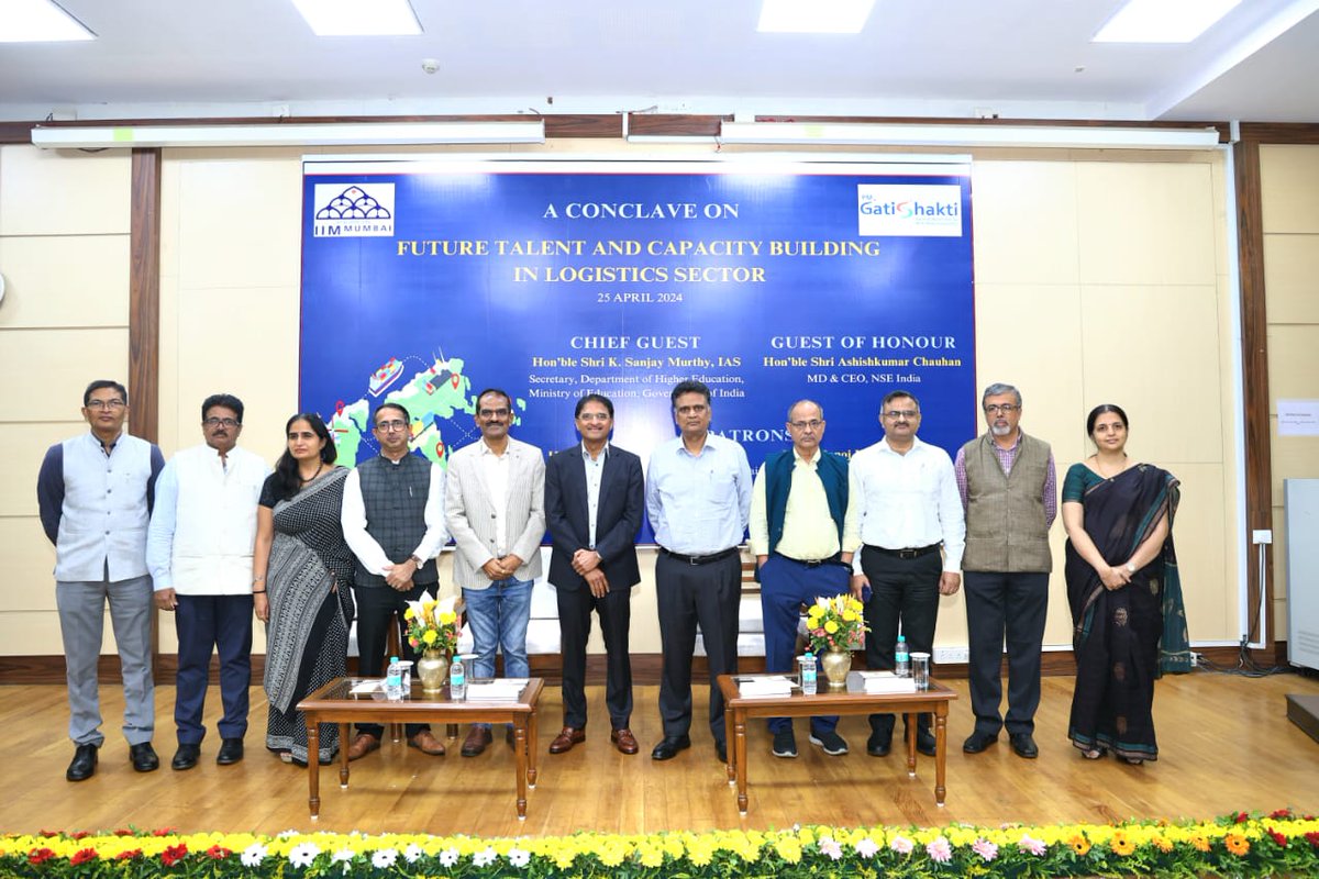 IIM Mumbai's 'Future Talent and Capacity Building in the Logistics Sector' conclave featured Hon'ble Shri K. Sanjay Murthy and Shri Shashi Kiran Shetty. Industry leaders, along with Prof. Manoj Tiwari and faculty, discussed technology's impact on building future-ready logistics.