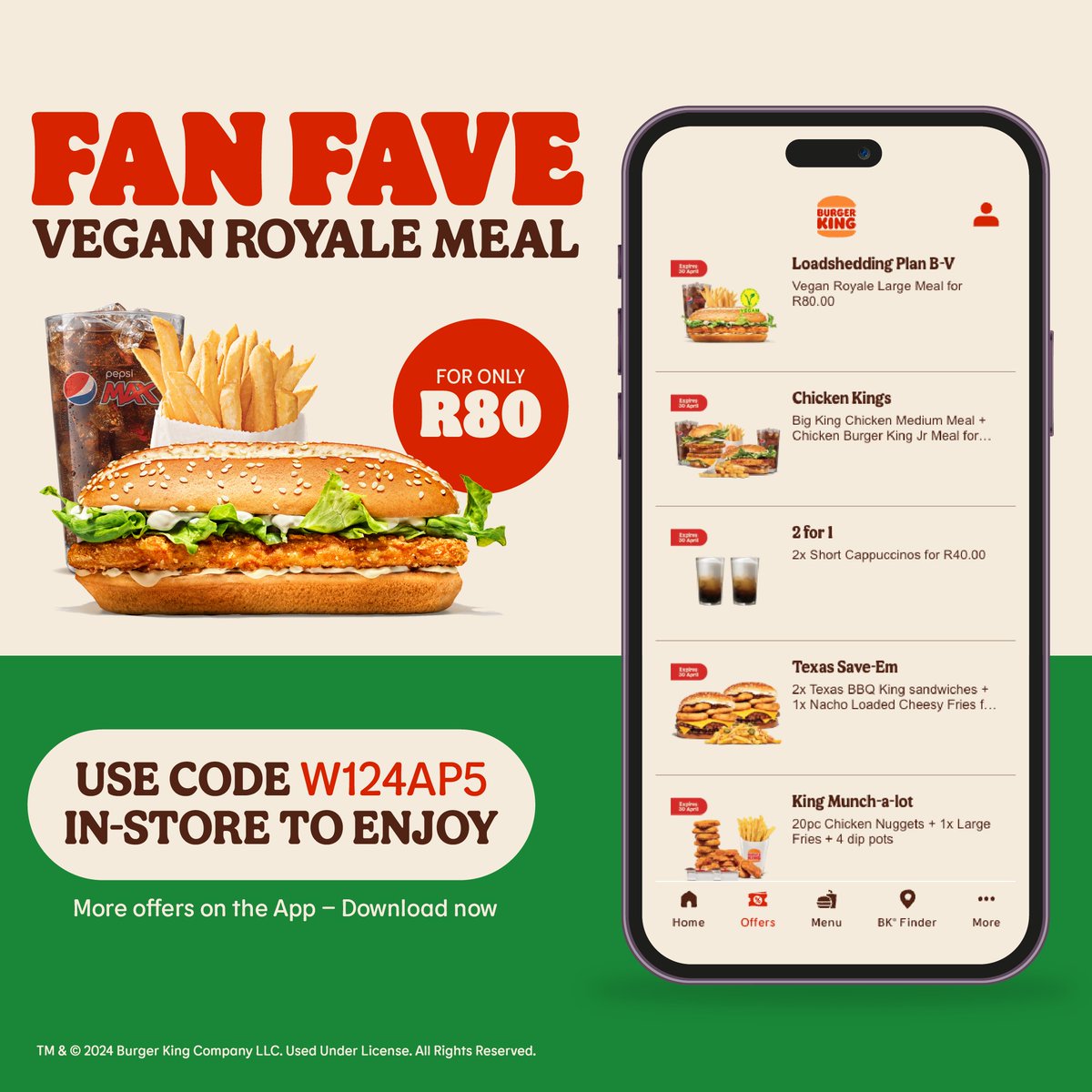 Who said vegans don’t love BK? No one? At BK, the lights and WiFi are always on! Make us your load-shedding plan V, with this offer! #BurgerKingSA #BKApp #VeganRoyale