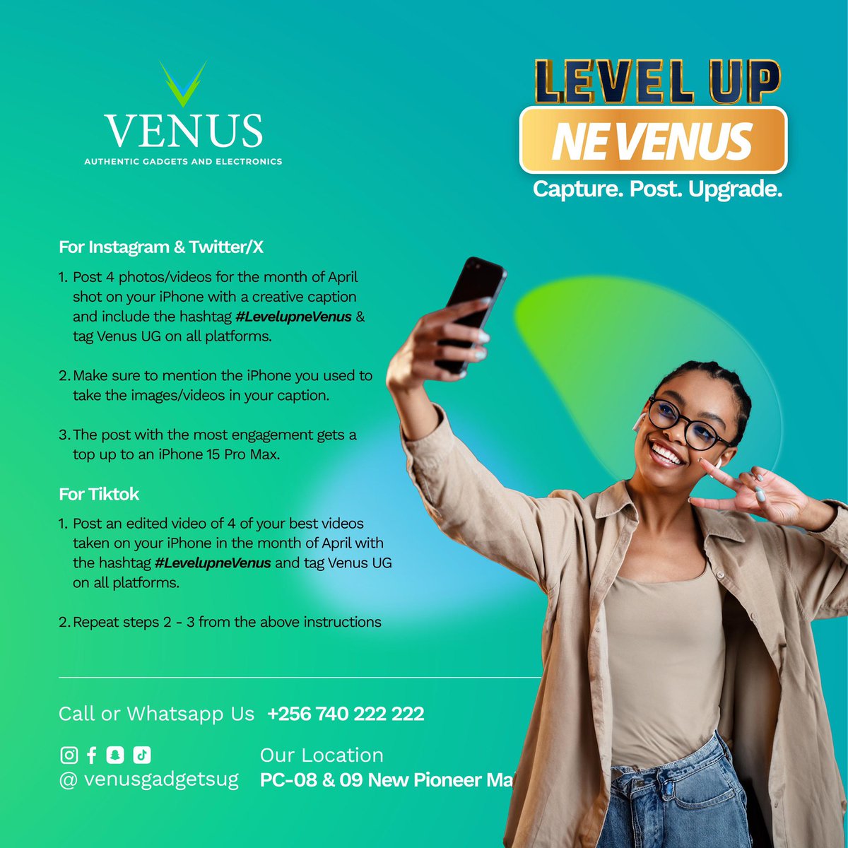 This month’s photo dump could get you a brand new iPhone 15 pro max 
Just capture,post and stand a chance to win 
#LevelupneVenus
