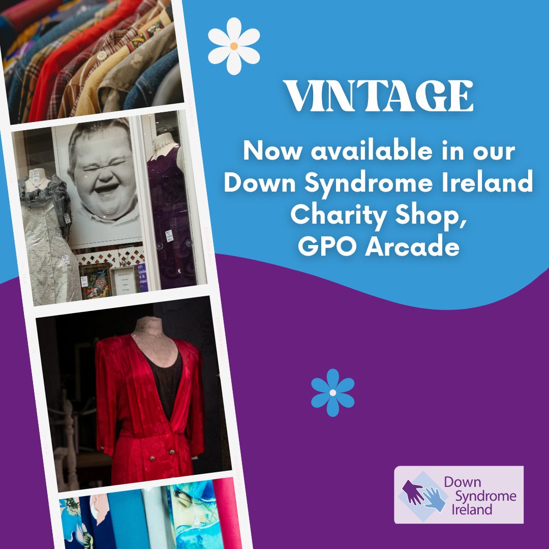 Did you know our Down Syndrome Ireland charity shop in GPO Arcade now stocks VINTAGE? 😍 Make sure to stop by to pick up some one-of-a-kind vintage pieces at bargain prices, all while supporting Down Syndrome Ireland.