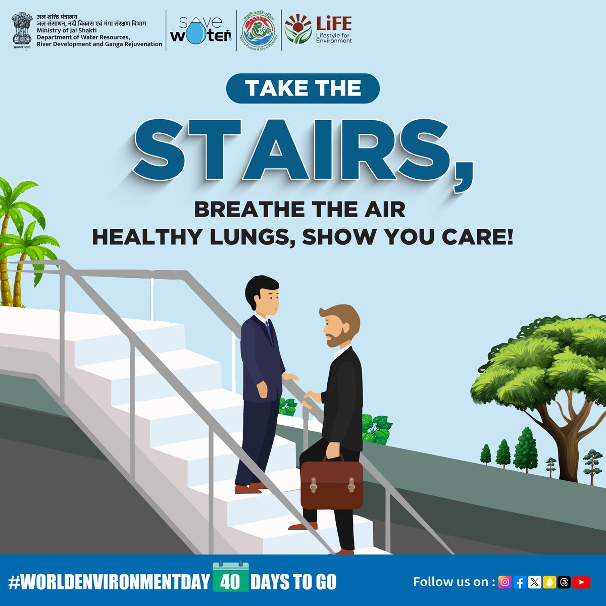 Ditch elevator & take the stairs today! It's a quick #fitness boost that strengthens your heart & muscles. Every step counts towards a healthier you & a greener planet! Join #MissionLiFE for simple ways to live #sustainable life. #TakeTheStairs #ClimateAction #ProPlanetPeaople