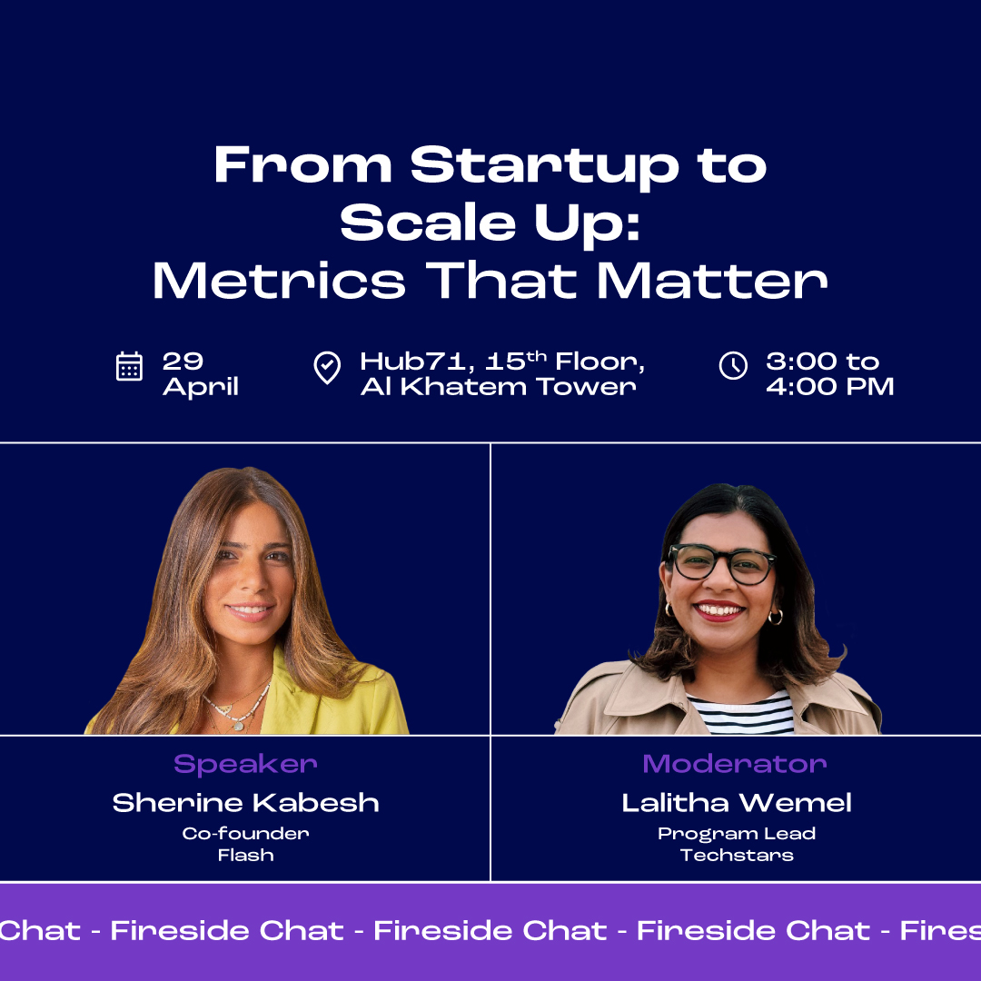 Join us on Monday, April 29th from 3:00 to 4:00 PM, for a fireside chat with @sherinekabesh, co-founder of @UseFlashApp, and moderator Lalitha Wemel, #Hub71 @Techstars program lead. Register through this link: lu.ma/bi0dopa2 #FiresideChat #Startups #TechEcosystem