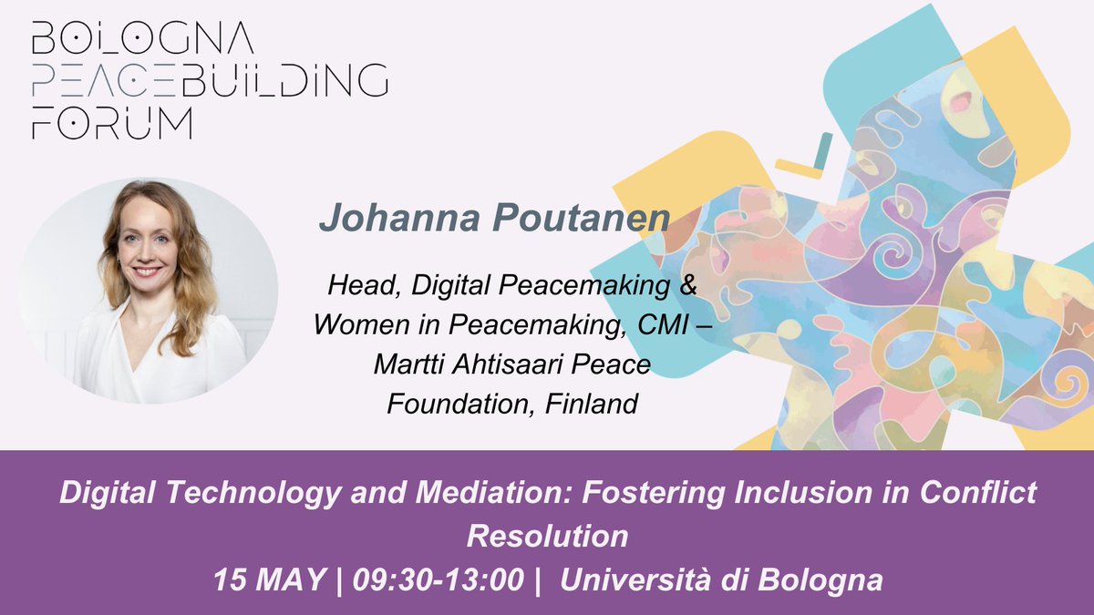 📣We are delighted to welcome speaker Johanna Poutanen to the 2024 Bologna Peacebuilding Forum! Johanna brings expertise on women in peacemaking and digital inclusion in peace processes to our events on 15 & 16 May. Read the full programme here: peacebuilding.eu #BPF2024