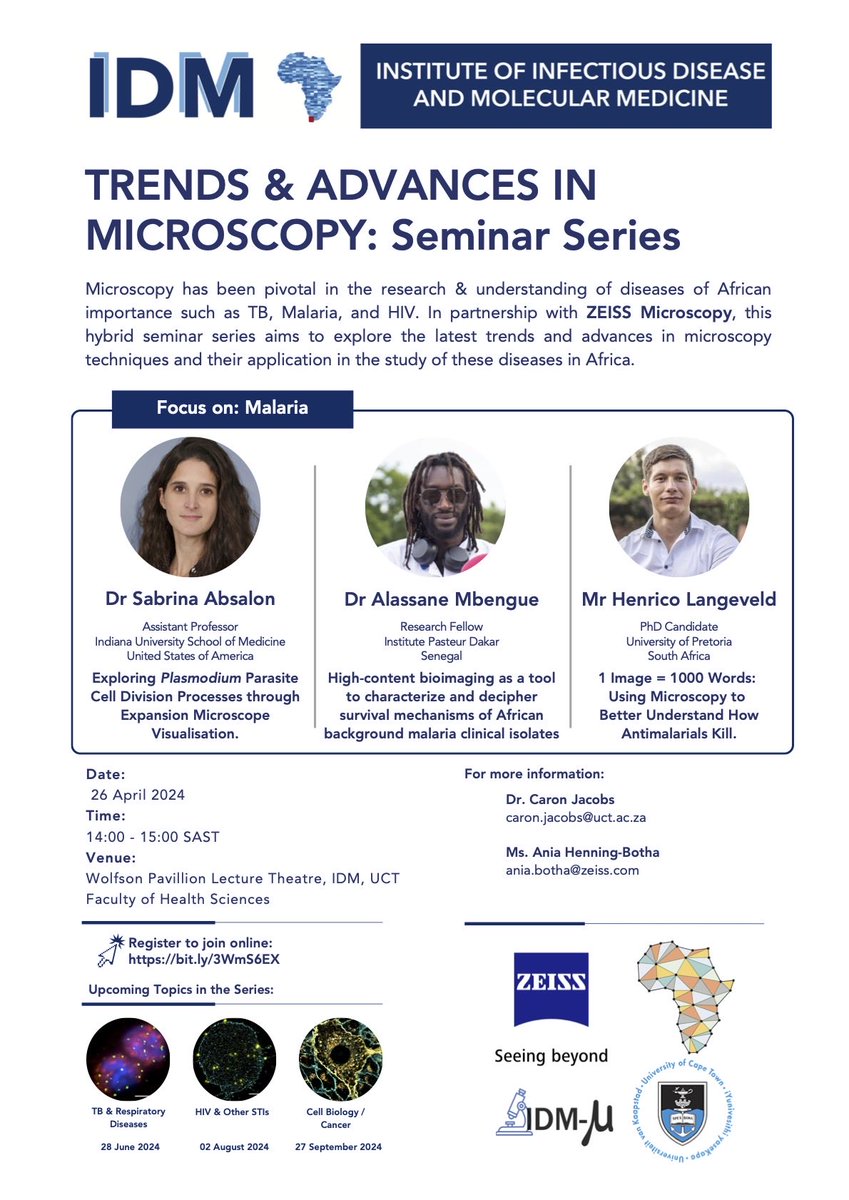 The second event in our “Trends & Advances in Microscopy” hybrid seminar series is coming up this afternoon! Today we’ll be hearing about imaging applications for research in Malaria. 🔬🦟🩸 Join us online by registering here: bit.ly/3WmS6EX