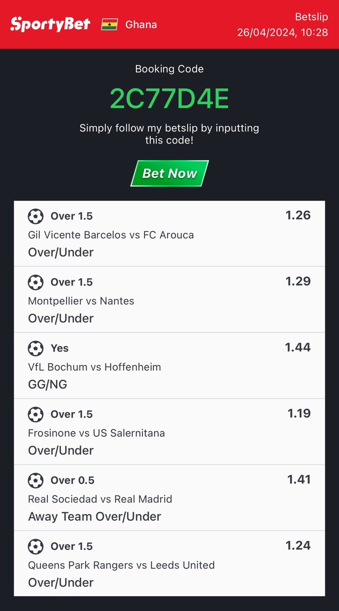For the day🤲🏼✅
Sportybet code: 2C77D4E⏳