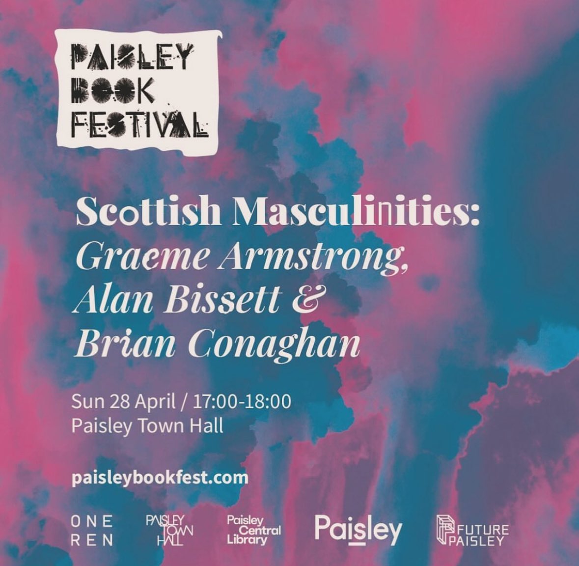 This Sunday eve at <a href="/BookPaisley/">PaisleyBookFest</a> 
hitting the big issue with some stellar gents writing currently about Scottish Masculinity…

Alan Bissett [Boy Racers/Lads/ many more]

 <a href="/ConaghanAuthor/">Brian Conaghan</a> [Treacle Town/ many more]

Tix in bio. Get involved, troops! 

#ScottishMasculinity
#PBF24