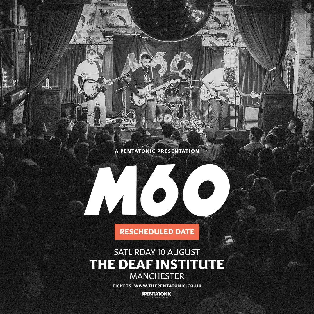 Unfortunately tonights show with @OfficialM60 at @DeafInstitute has been rescheduled to Saturday 10th August. All original tickets are valid, if you can no longer make the rescheduled date, please contact your point of purchase for a refund.