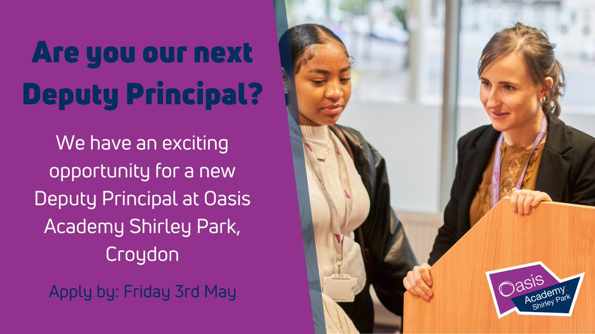 We're #hiring a Deputy Principal to lead on Curriculum @OasisAcademySP in #Croydon. If you're passionate about driving excellence in education & nurturing young minds, this is your opportunity to make a lasting impact. Apply here - oclcareers.org/job/deputy-pri… by the 3rd of May!