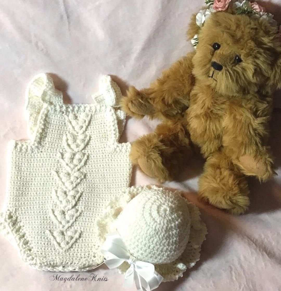 buff.ly/3BEAB7t... @MagdaleneKnits #SDFTT #CrochetedNewbornSunsuitSunhat #BabyGirl