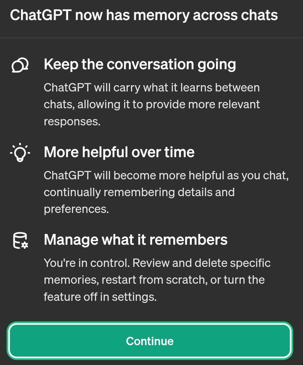 Incremental updates are being released until GPT-5 is out. ChatGPT and #GPT4 memory access has been rolled out to everyone. But how do you use it ?

To access the memory and let ChatGPT know what you want to add to its memory, you need to be clear and deliberate at letting it…