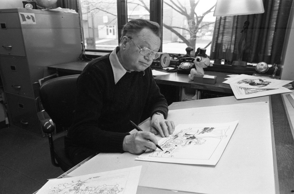 See 13 original Merle Tingley cartoons from Western University's Archives and Special Collections at TAP Centre for Creativity's Tingfest 2024. On now until May 11. Photo is of Merle Tingley, April 27,1983 LFP Collection @tapcreativityon