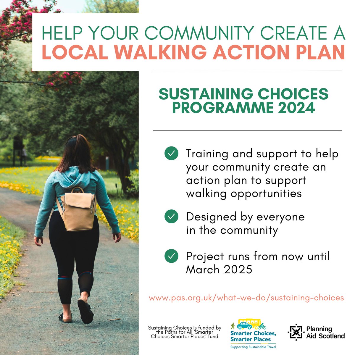 Fantastic opportunity for community engagement ⭐

Applications are open for expressions of interest in <a href="/PAS_tweets/">Planning Aid Scotland</a> -  Sustaining Choices: The Walking Edition project to create Local Walking Action Plans 👟

bit.ly/Sustaining_Cho…

#CommunityEngagement #PlaceMaking