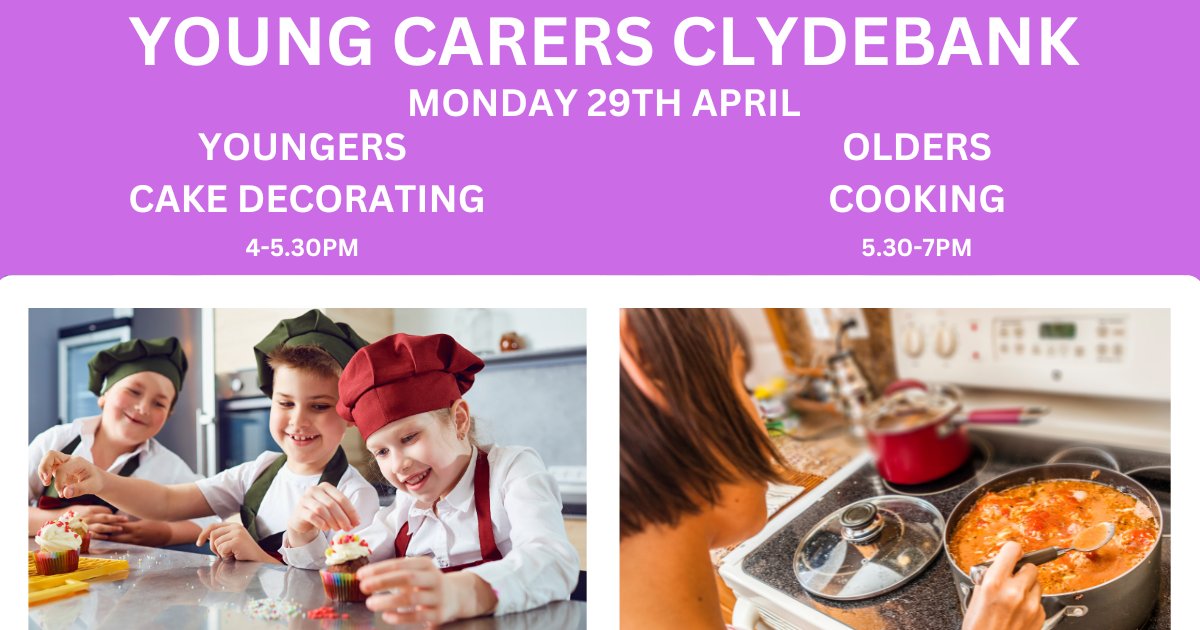 Calling all young carers... Monday 29th April🍰👩‍🍳 Join us for a sweet escape at our cake decorating or cooking group. Whip up some fun, sprinkle laughter, and savor every moment with fellow young carers. P4-S1 - 4-5.30 S2+ - 5.30-7pm #youngcarers