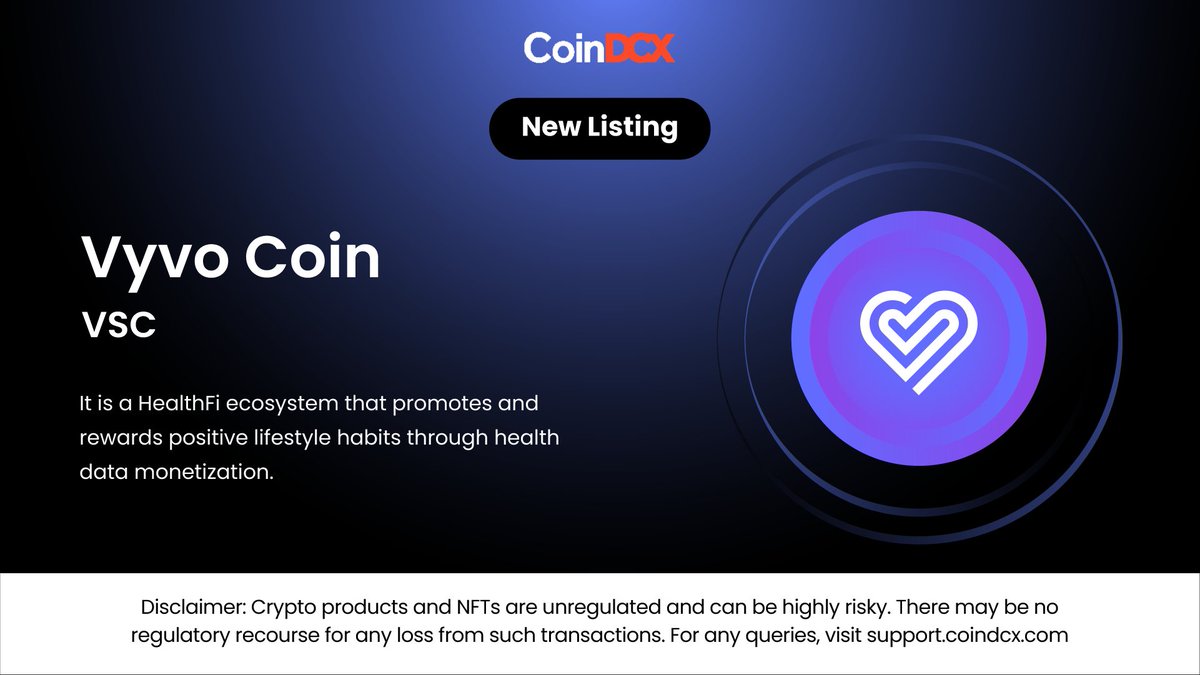 Get rewarded for a healthy lifestyle with $VSC, the native token of @VyvoSmartChain is now listed on CoinDCX✨ #CoinDCXListing #VyvoCoin #VSC