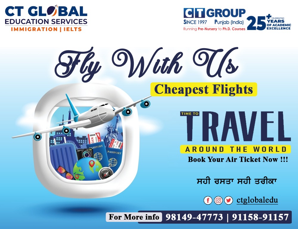 Unlock your global journey with seamless air ticketing solutions from CT Global Education Services. Let us handle the details, while you focus on your dreams. Wherever you're headed, we've got your ticket covered.

#CTGES #AirTickets #TravelwithCT #CTGroup #CTUniversity