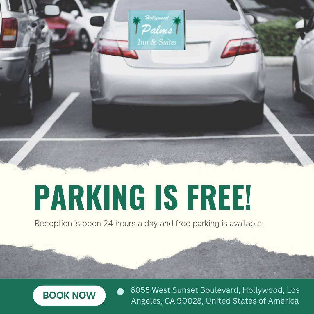 🌟 Experience convenience at Hollywood Palms Inn & Suites! 🕒 Our reception is open 24/7 for your needs and inquiries, and we offer free parking during your stay. Book now for a seamless and hassle-free experience with us! 🏨🚗 #HollywoodPalmsInn #Open24Hours #FreeParking