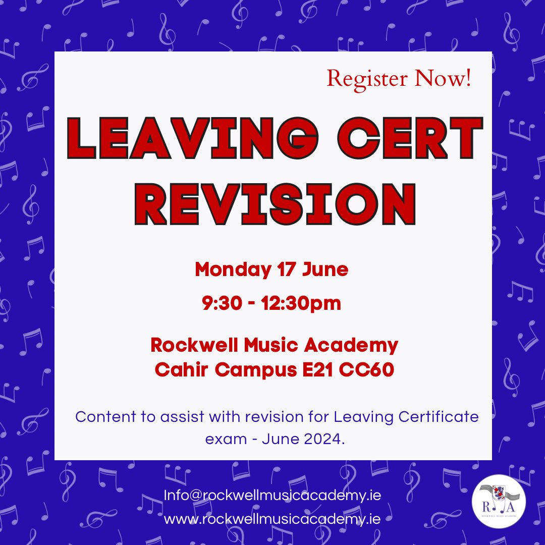 Scheduled for just 3 days before the leaving certificate music papers- let us help with the final preparation! #preparednotscared #musiceducation #leavingcert #grinds