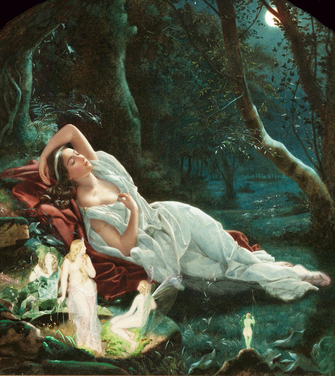 This is John Simmons stunning c.1860s painting Titania Sleeping!! #Art #Fineart #Painting #Artist #19thcentury #Neoclassical #Mythology