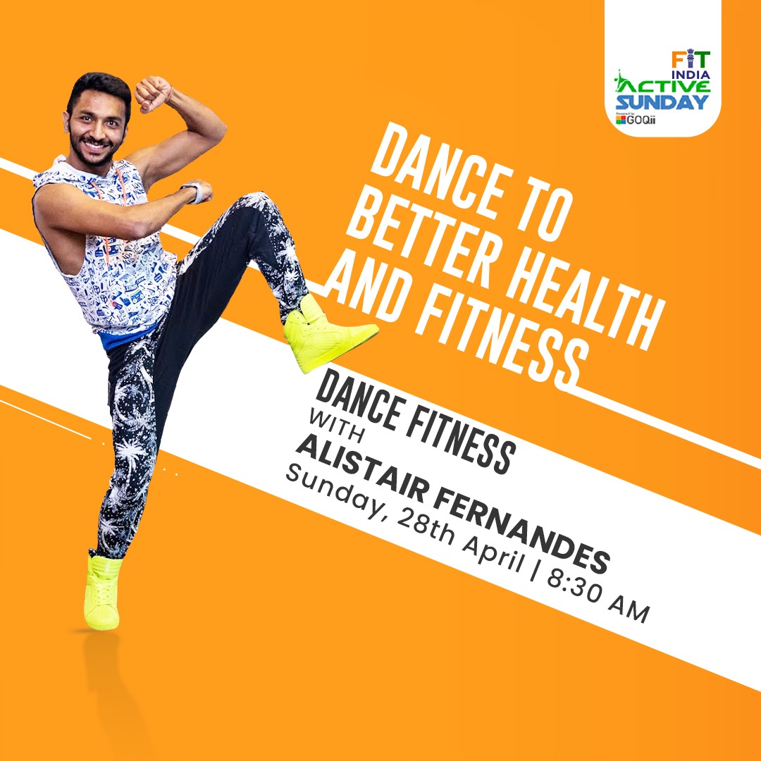 🕺💃 Dance your way fit with coahc Alistair Fernandes! Burn calories, boost heart health, and improve rhythm. 🌟 Join us for #FitIndiaActiveSunday at 8:30 a.m. on the GOQii App. 💪🎉 #Dance #Health #Fitness #GOQii #BeTheForce