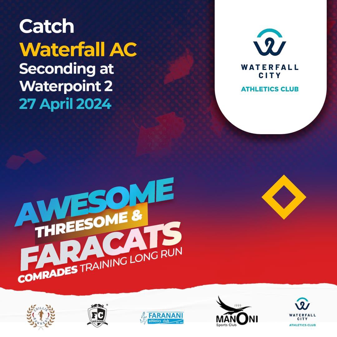 Catch team #WCAC seconding at Waterpoint 2 tomorrow at the annual #AwesomeThreesome & #Faracats comrades training run.