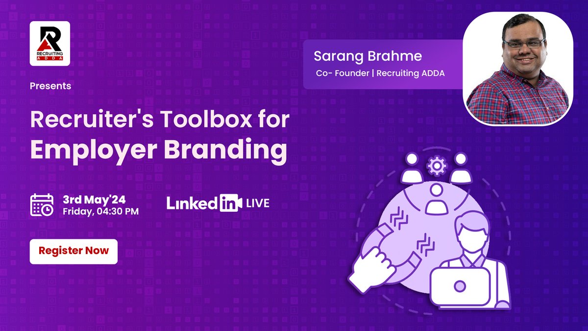 Join @recruiting_adda for an eye-opening webinar and learn the art of crafting a compelling talent brand in today's cut throat job market with @Sarangbrahme Register: lu.ma/n9zvm8yp #recruitingadda #LinkedInLive #webinar #recruitment #community