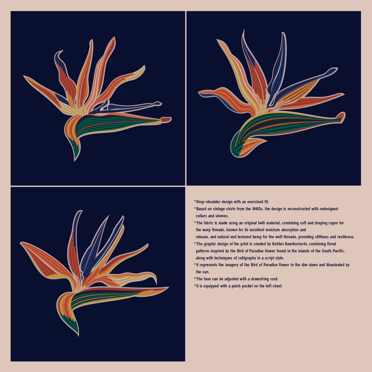 nanamica / Aloha Shirt \u0026 Shorts アロハシャツのアートワークを担当しました。極楽鳥花(Bird of  paradise)を元に、花の図案と髭文字のテクニックをミックスさせたデザインです。 https://t.co/cEZQL1hhEp, image size:1200x1200