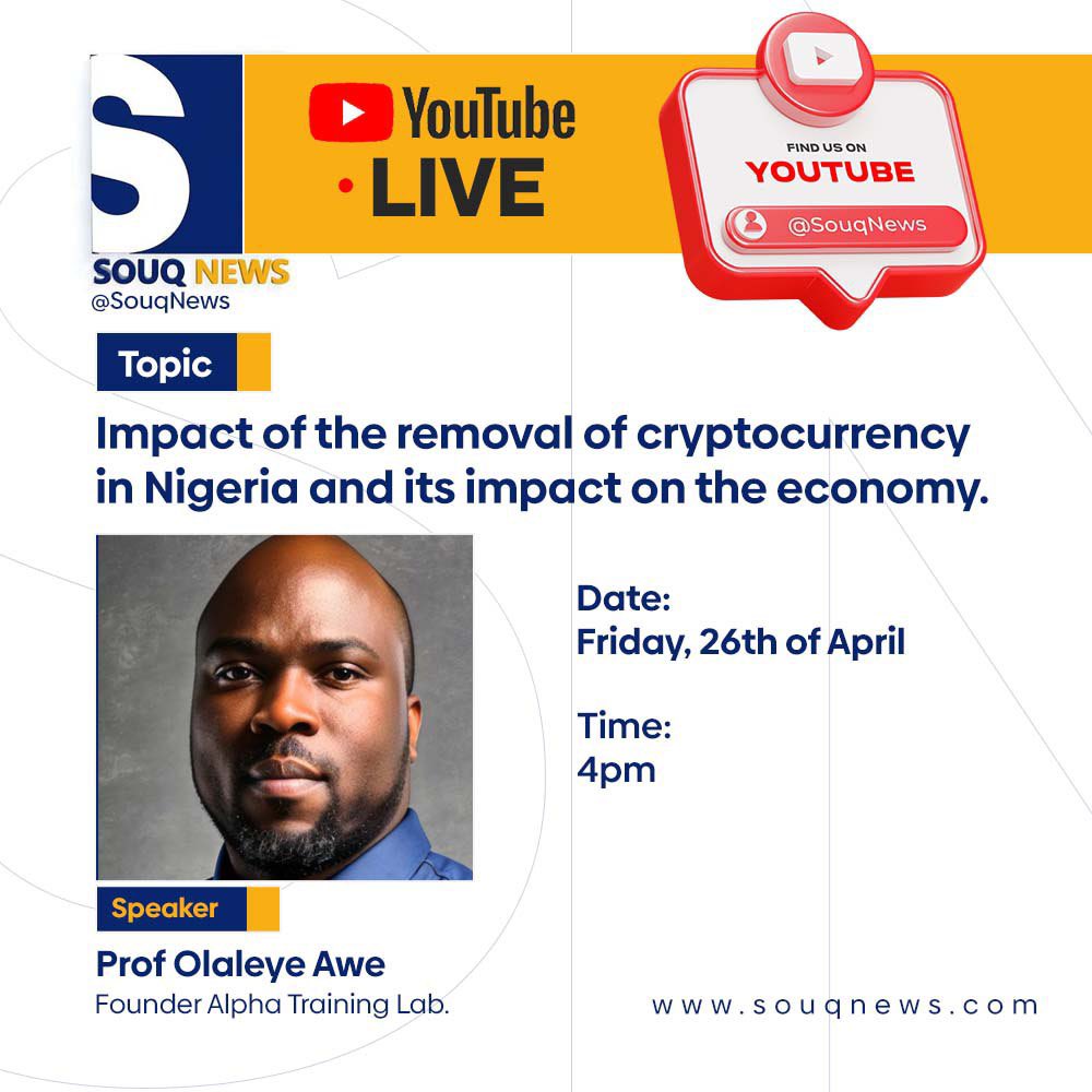 AlphaTrainingL's tweet image. What will happen to Nigeria economy if cryptocurrency is no longer available? Join us as @AweOlaleye takes us on the “Impact of the removal of cryptocurrency in Nigeria and its impact on the economy”