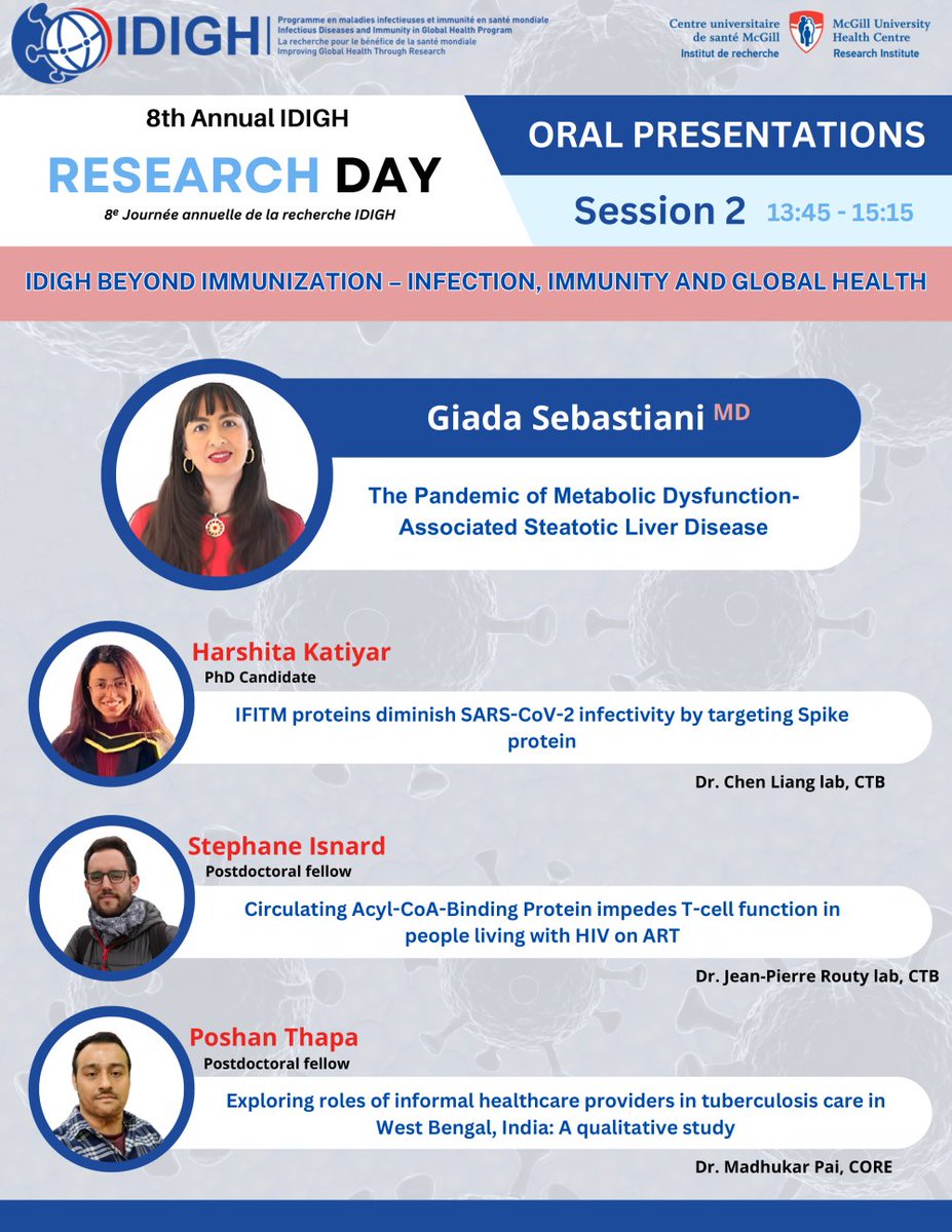 Excited to present at the upcoming annual research day of the IDIGH Program of McGill University! ✅ #MASLD reached pandemic proportion, affecting 1 in 3 adults globally. ✅ #MASLD is a threat to global health. @McGill_DOM @cusm_muhc @RIMUHC1 @CASLupdates @CIHR_CTN @FRQS1 @CNTRP